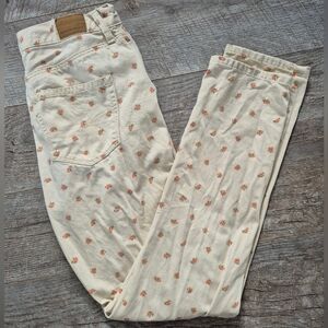 American Eagle Floral Print Roses Cream Denim Jean Pants